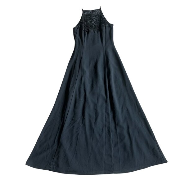 Scott McClintock Retro 90s Black Maxi Dress Gown High Neck Lace Applique Size 6 - Picture 1 of 11